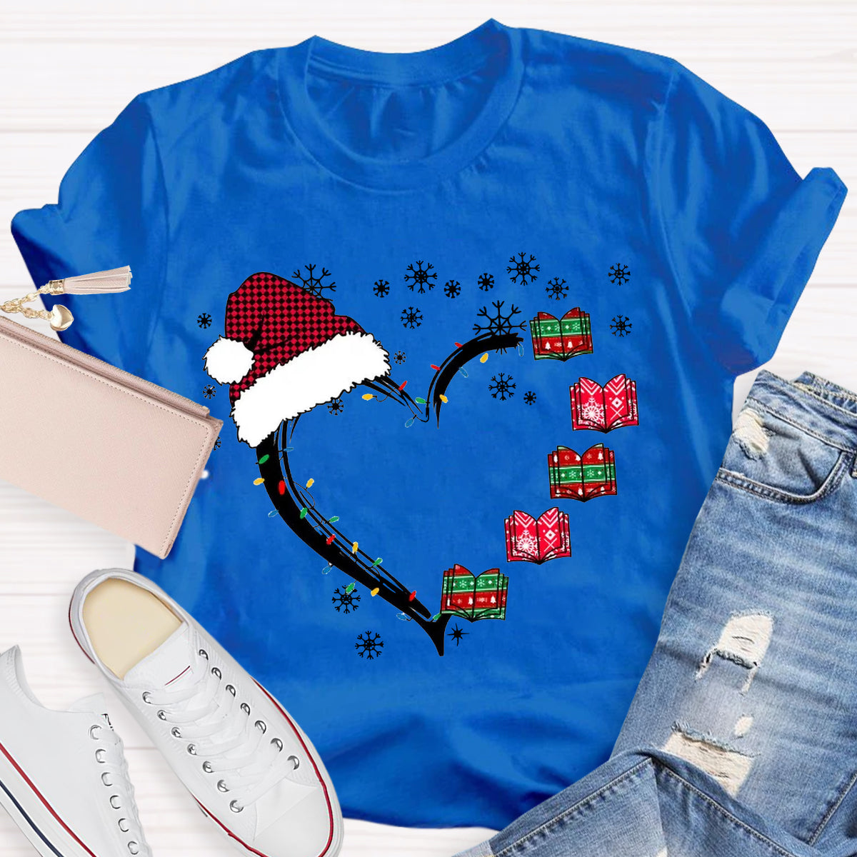 Christmas Books Heart Teacher T-Shirt