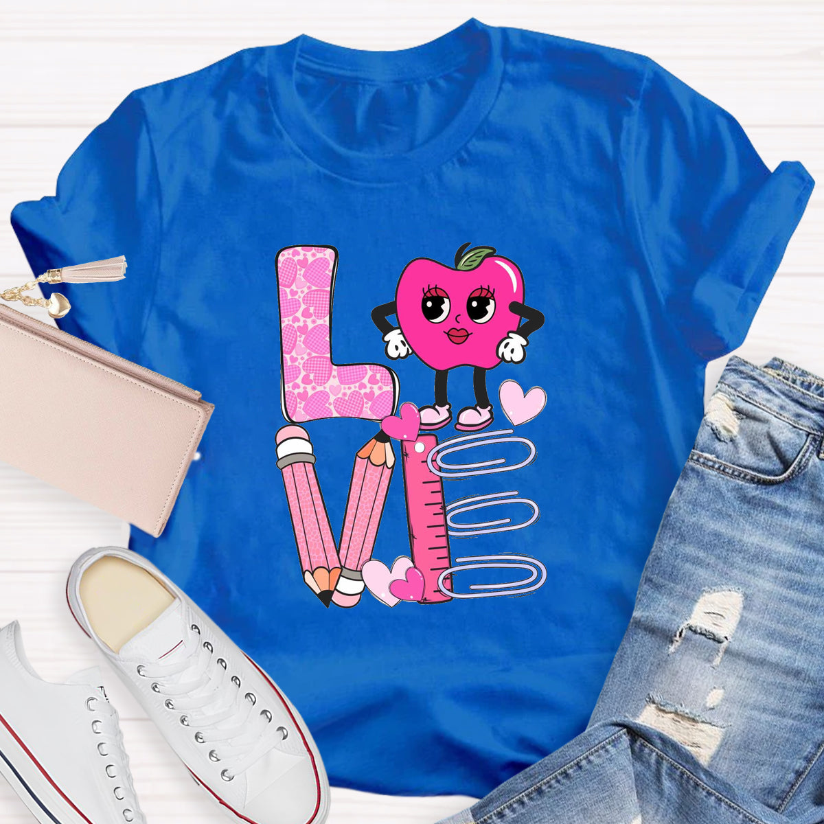 Pink Apple Love Teacher T-Shirt