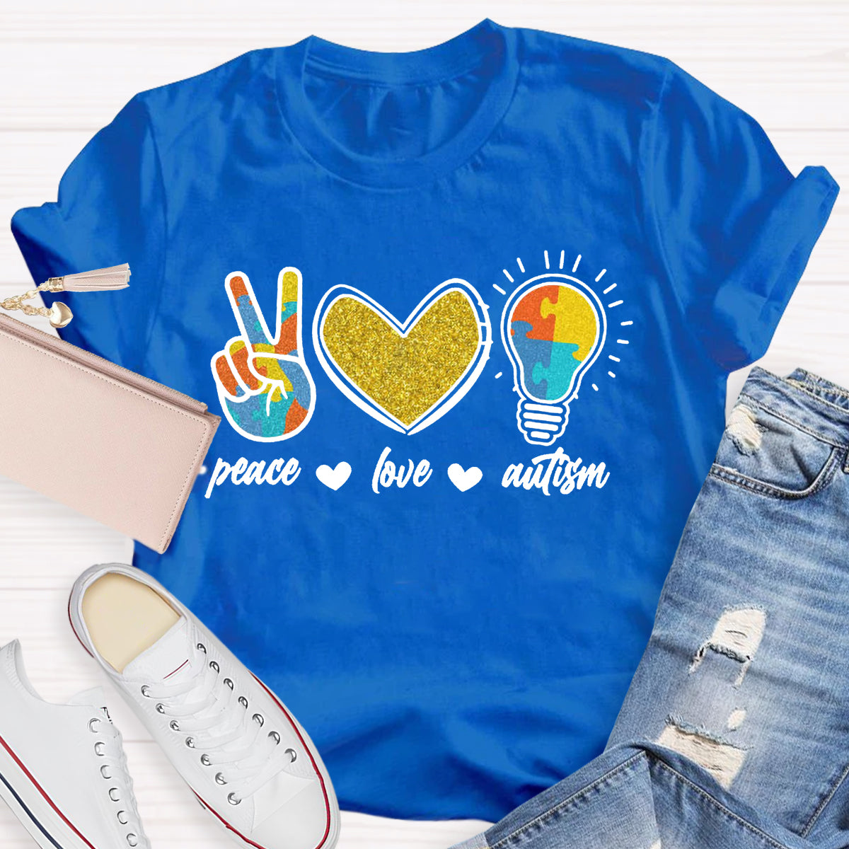 Peace Love Autism Teacher T-Shirt