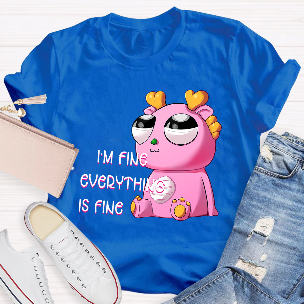 I'm Fine Everything is Fine  Pink Big Eyes Dragon T-Shirt