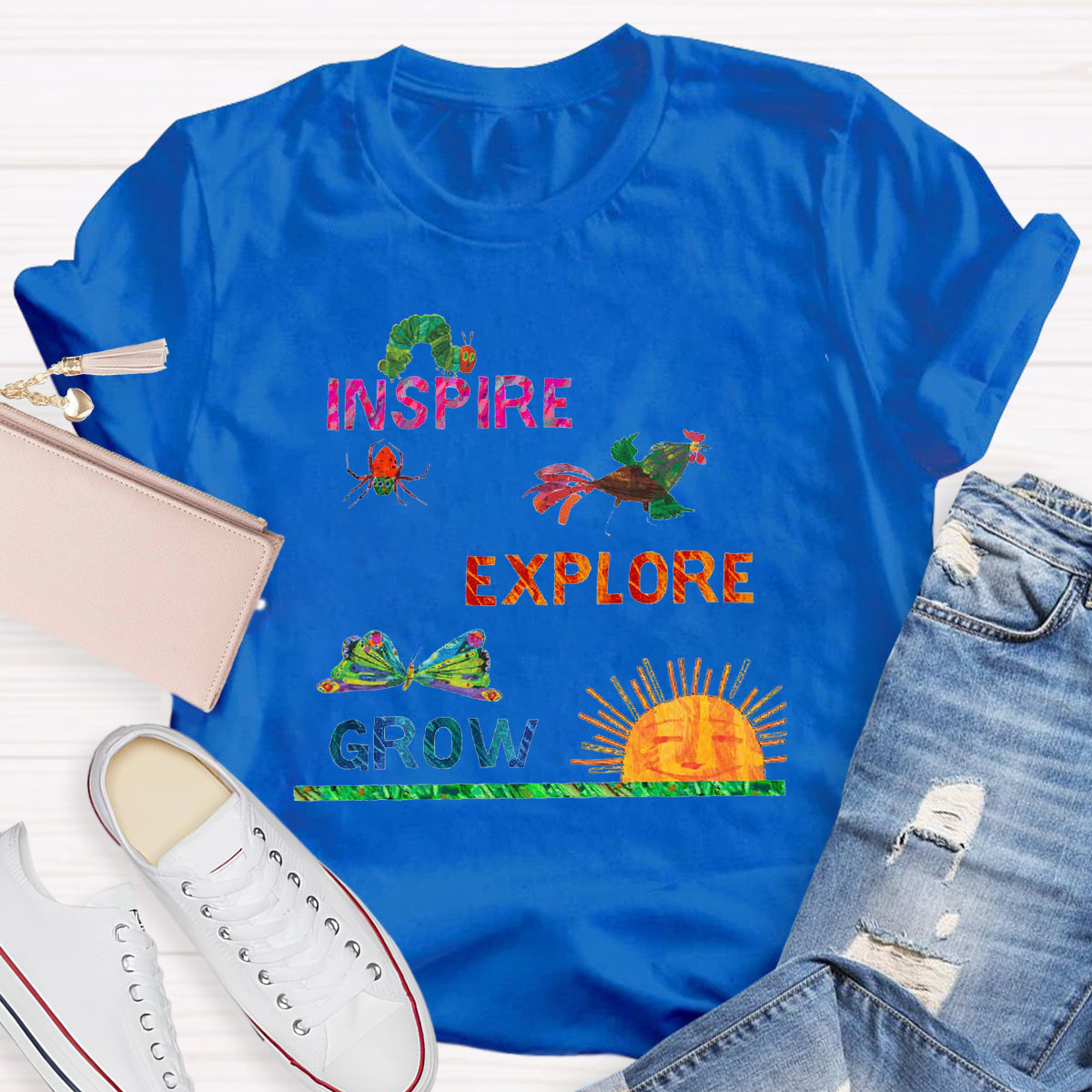 Inspire Explore Grow Caterpillar Grows Colorful Butterfly T-Shirt