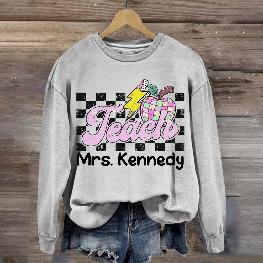 Personalized Teacher Name Retro Checkered Teacher Sweatshirt