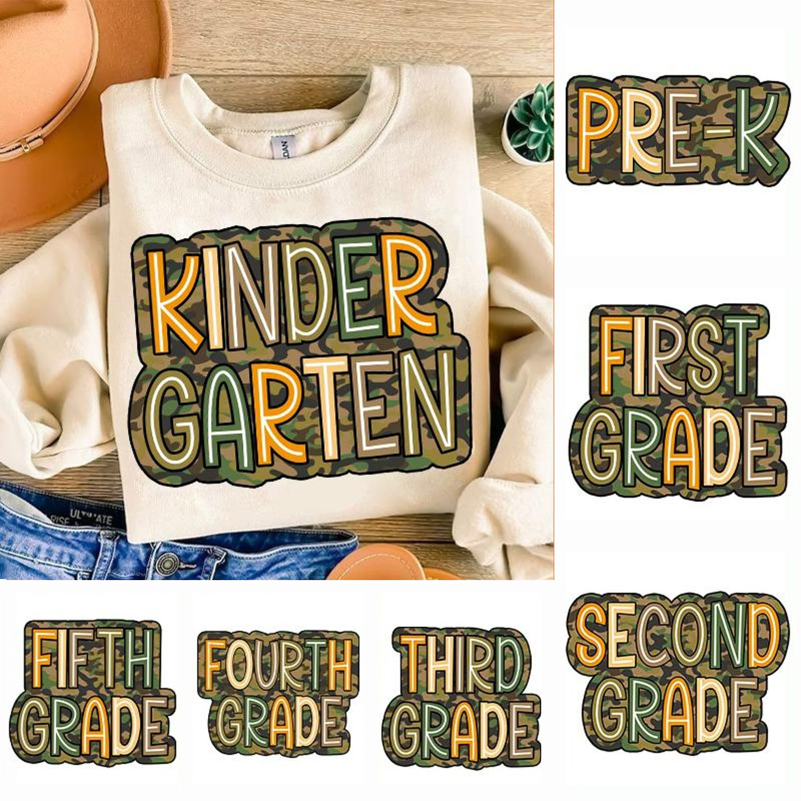 Personalized Grade Camouflage print Kinder Garten T-shirt