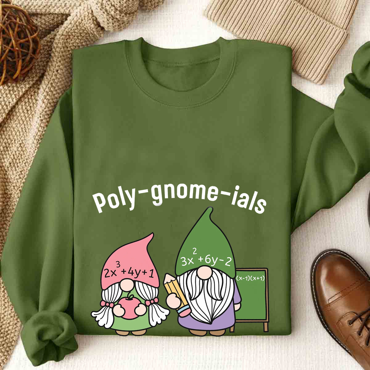 Poly-gnome-ials Funny Gnome Math Teacher Sweatshirt