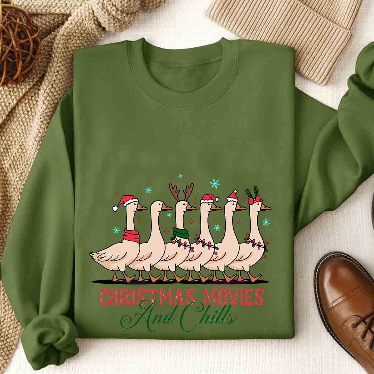 Christmas Movie And Chills Merry Duckmas Christmas Light Sweatshirt