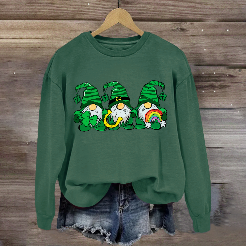 Three St Patricks' Day Gnome With Rainbow Sweatshirt