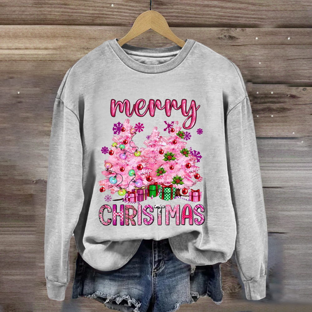 Christmas Pink Tree Gift Teacher  Sweatshirt