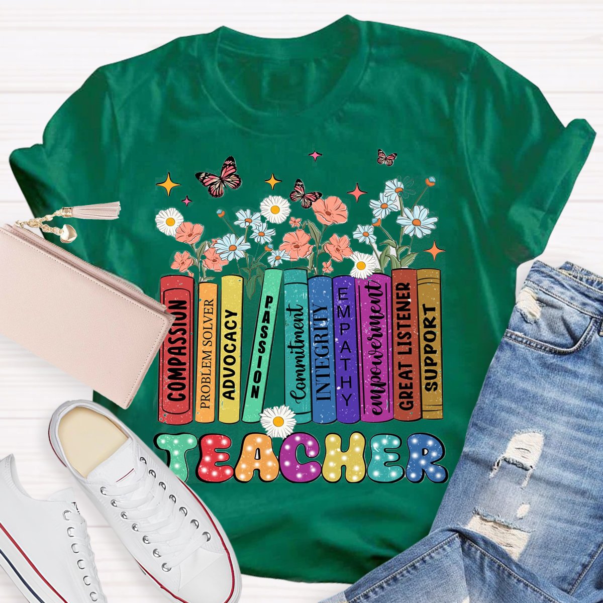 Teacher Book With Flowers Teachers T-Shirt