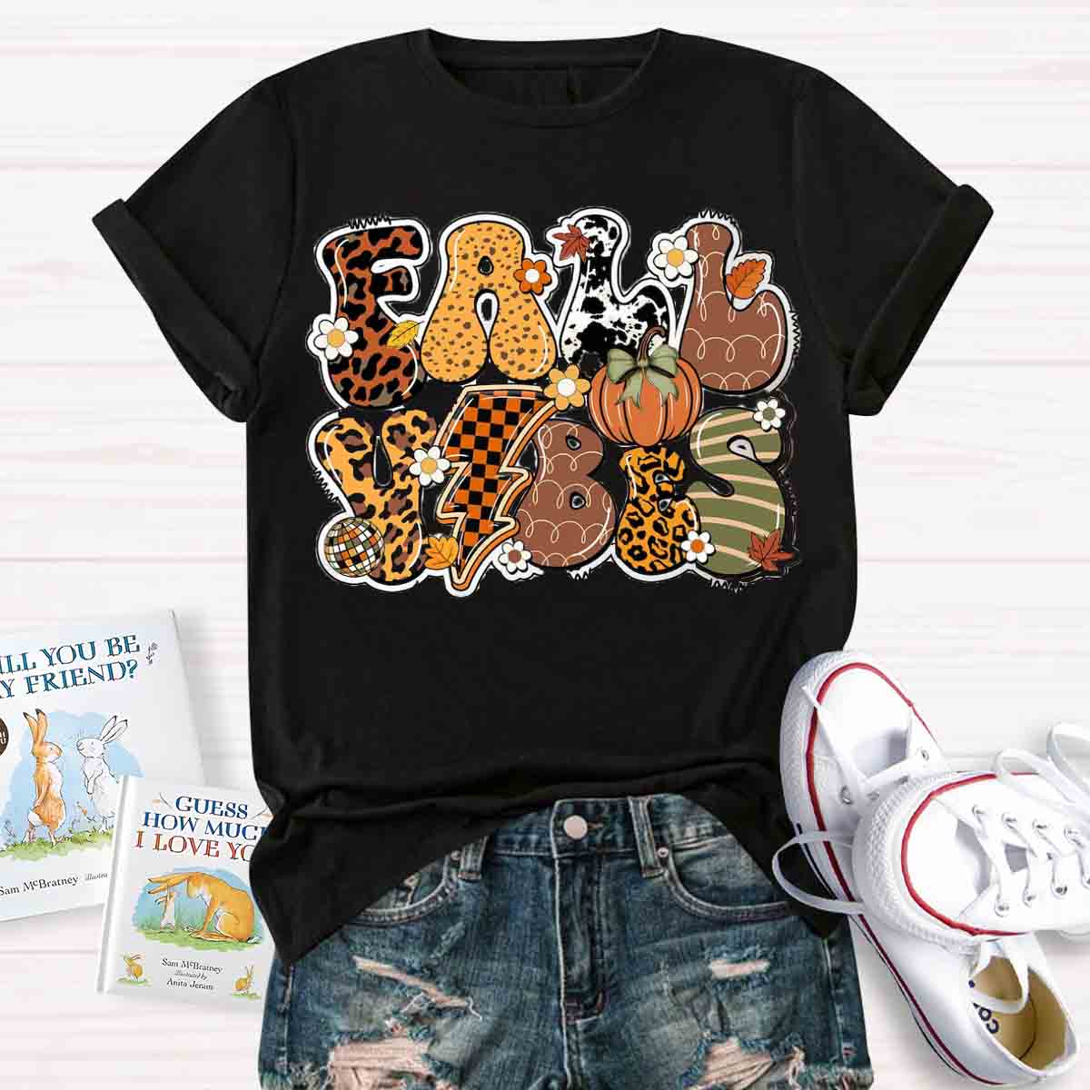 Fall Vibes Pumpkin Design T-shirt