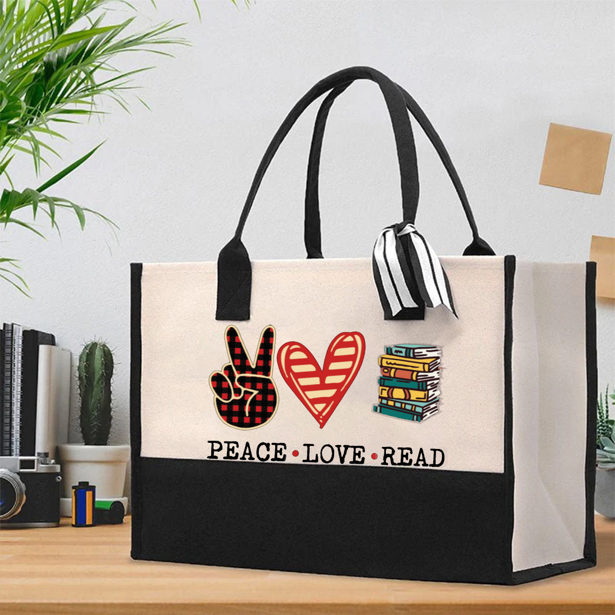 Peace Love Read Cotton Tote Bag