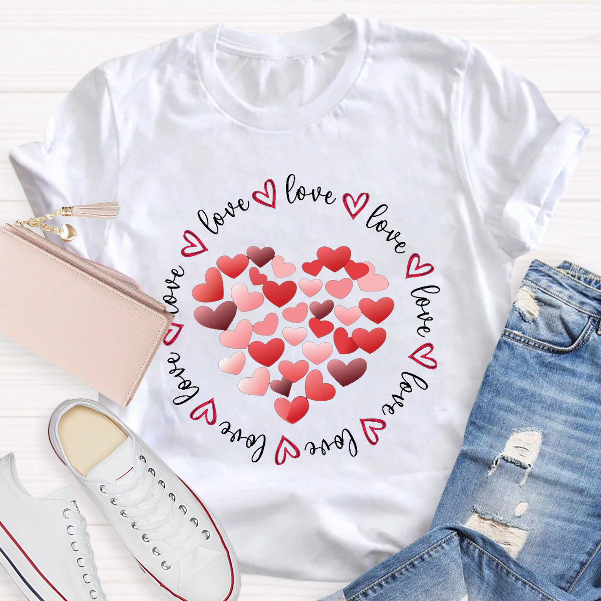 Valentines Day Red and Pink Hearts Love T-Shirt