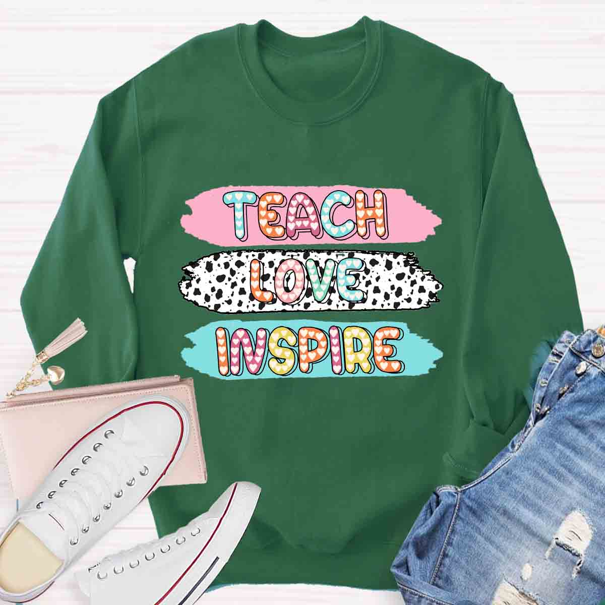 Teach Love Inspire Dot Light Teacher Sweatshirt