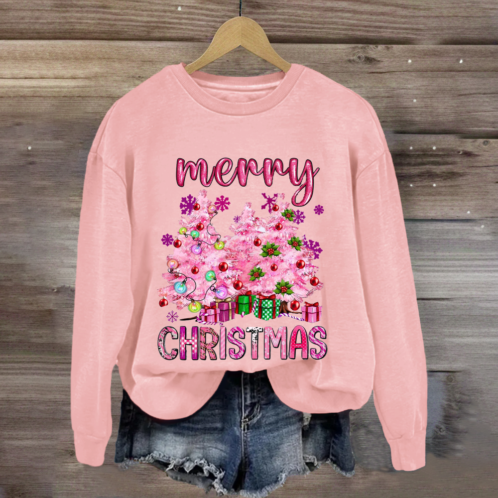 Christmas Pink Tree Gift Teacher  Sweatshirt