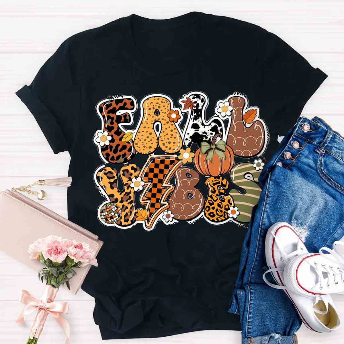 Fall Vibes Pumpkin Design T-shirt