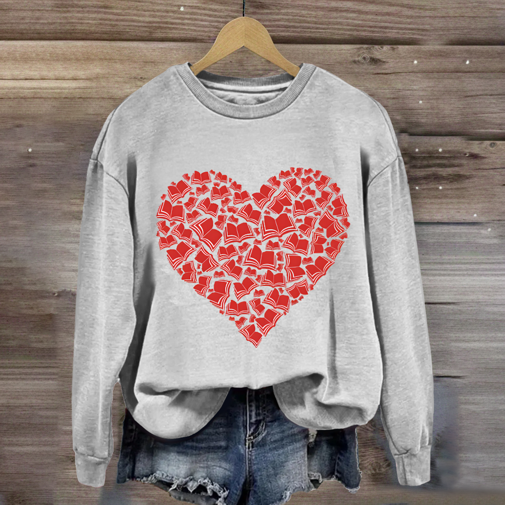 Love Books Valentine Heart Teacher Sweatshirt