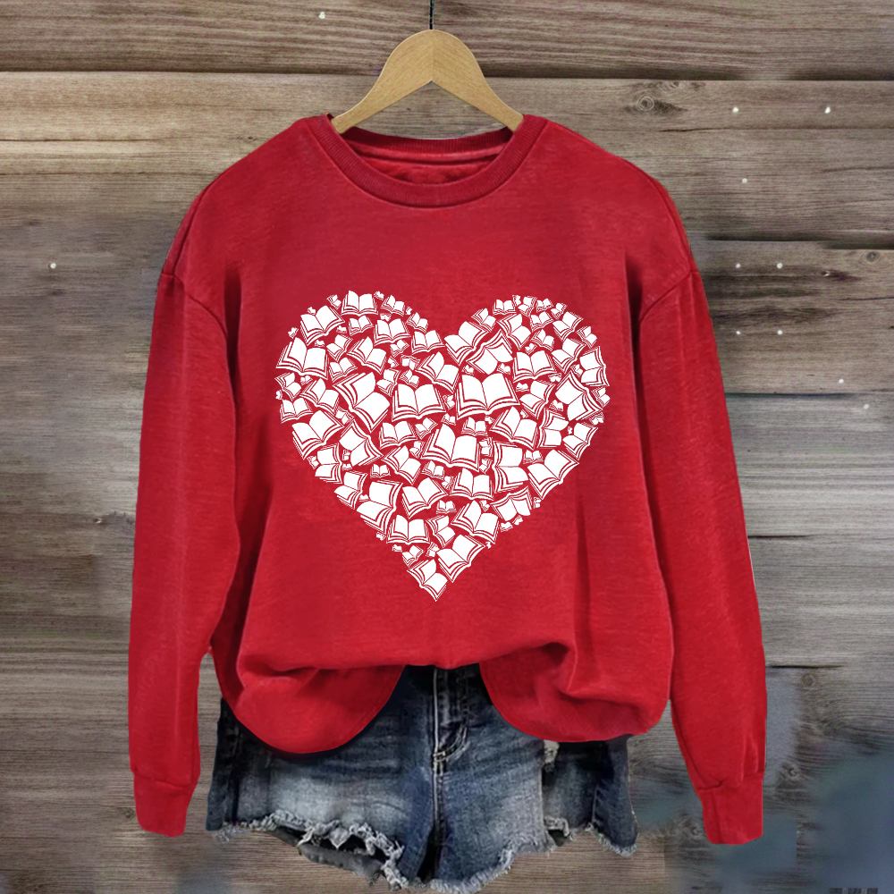 Love Books Valentine Heart Teacher Sweatshirt