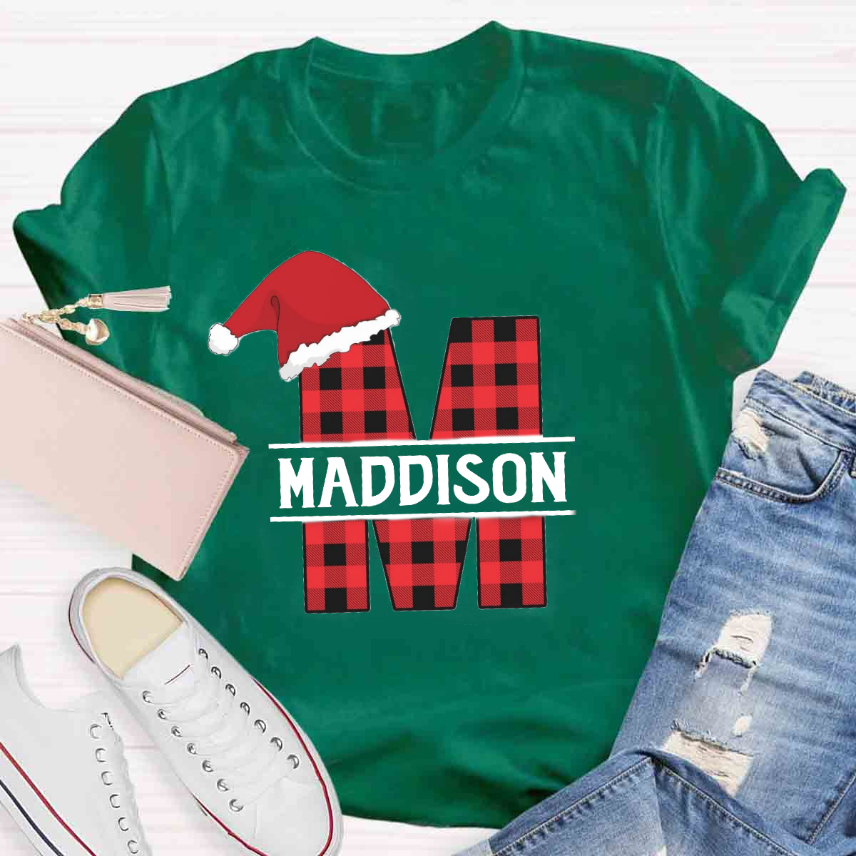 Personalized Name Plaid Christmas Name T-Shirt