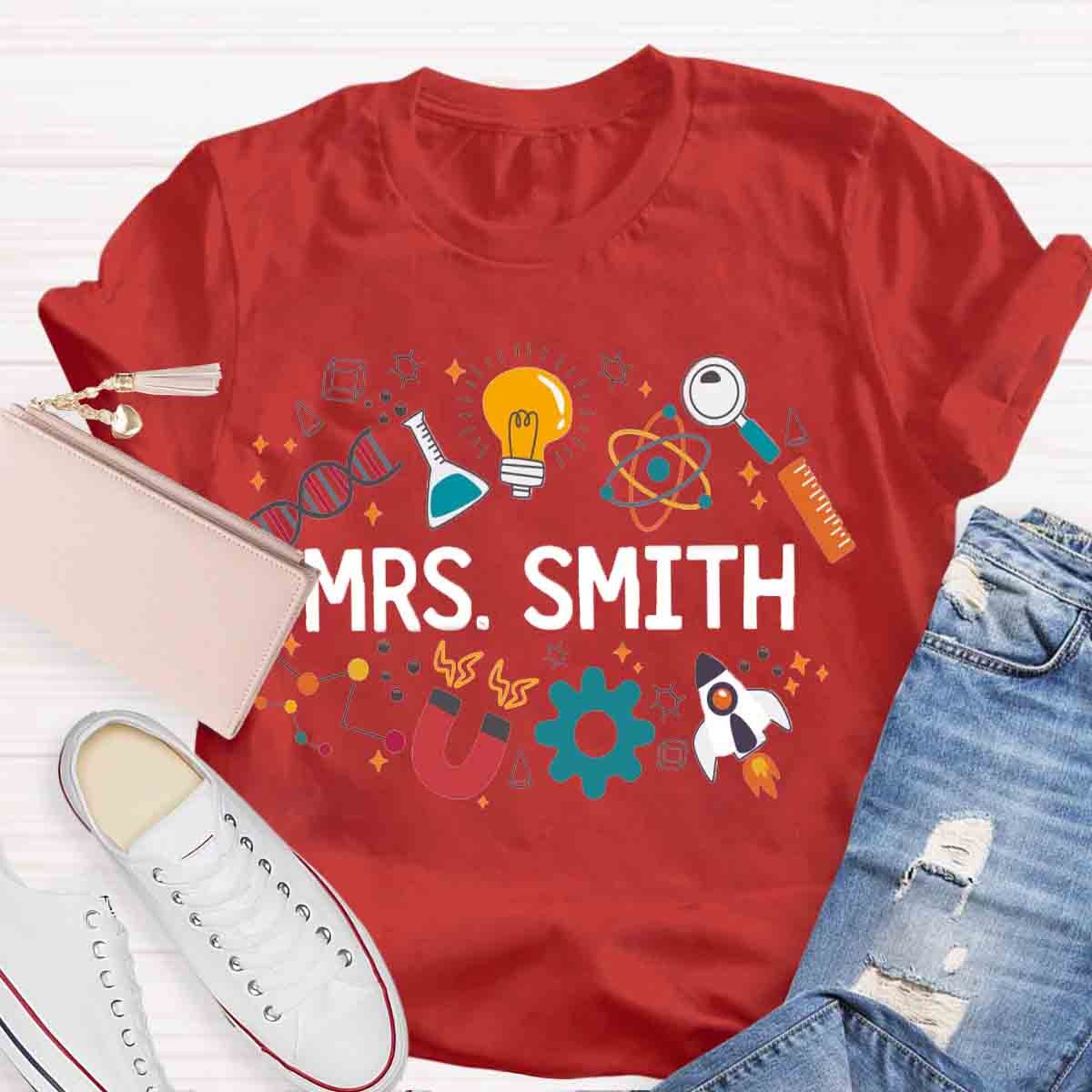 Personalized Name Science Vibes Teacher T-Shirt