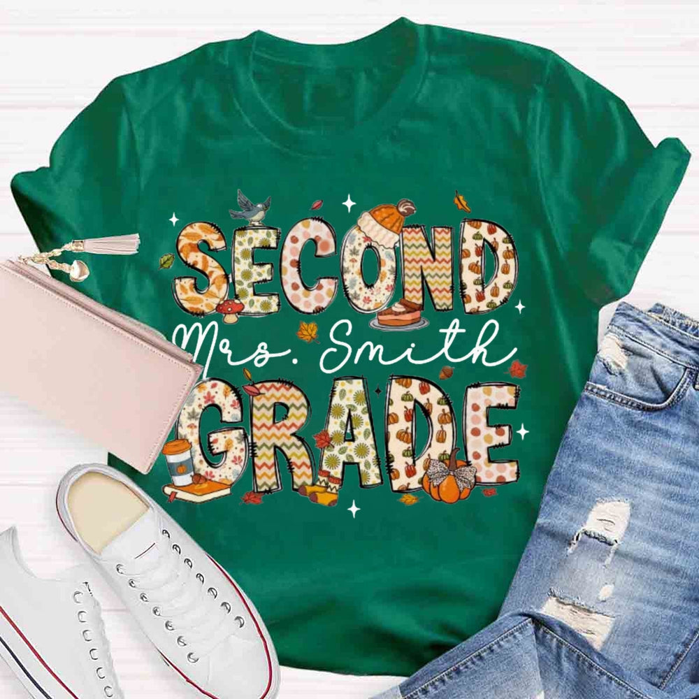 Personalized Name And Grade Fall Season T-shirt