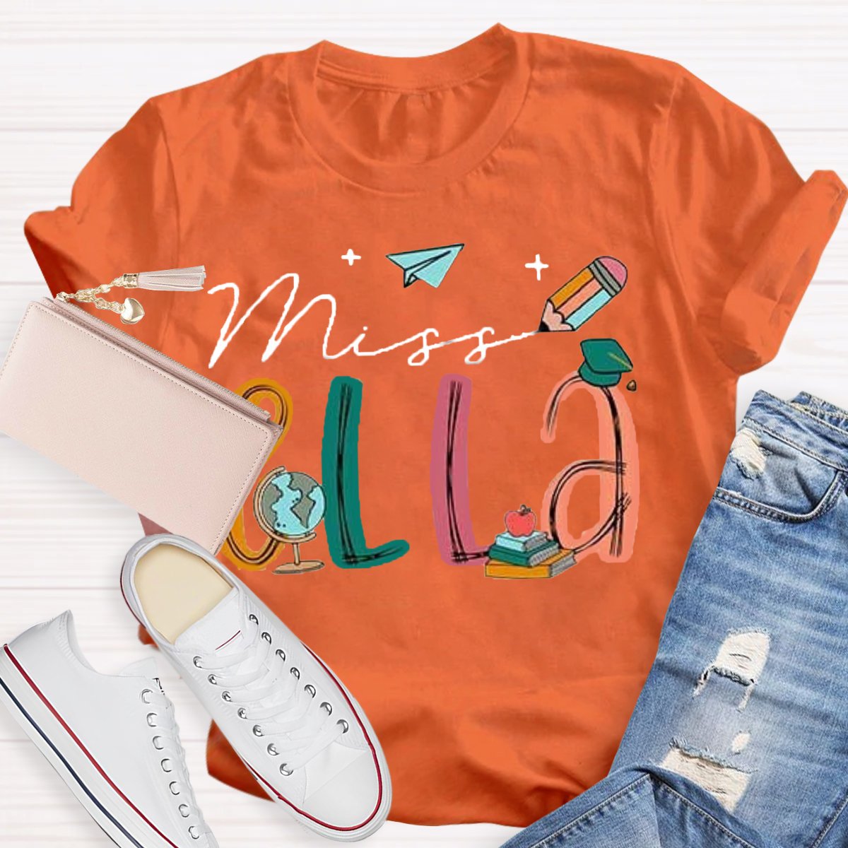 Personalized Name Earth Pencil Design Custom Teacher Shirt