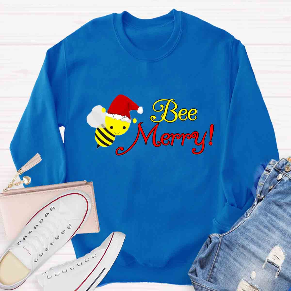 Christams Bee Happy Teacher Sweatshirt