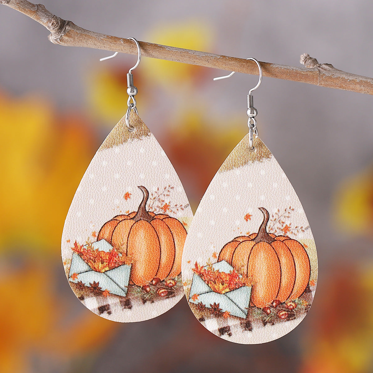 Fallen Leaf Pumpkin Teardrop Pendant