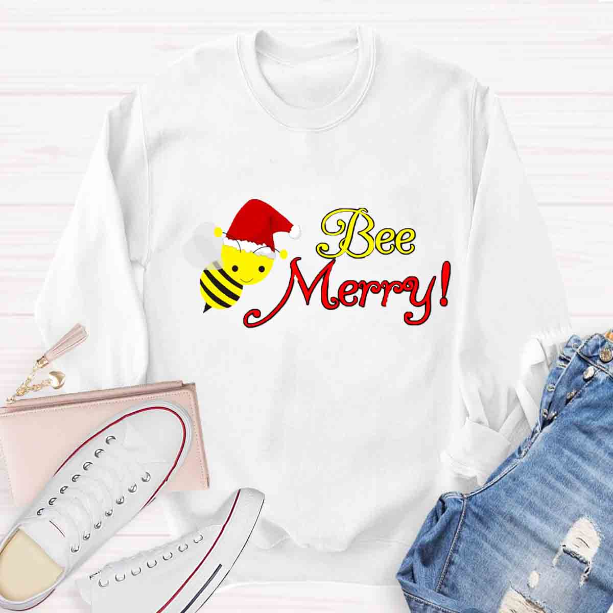 Christams Bee Happy Teacher Sweatshirt