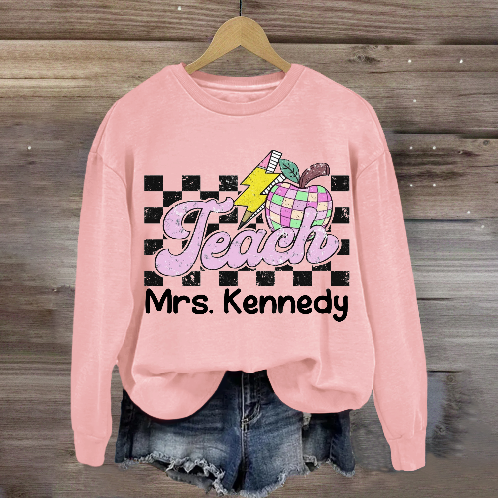 Personalized Teacher Name Retro Checkered Teacher Sweatshirt