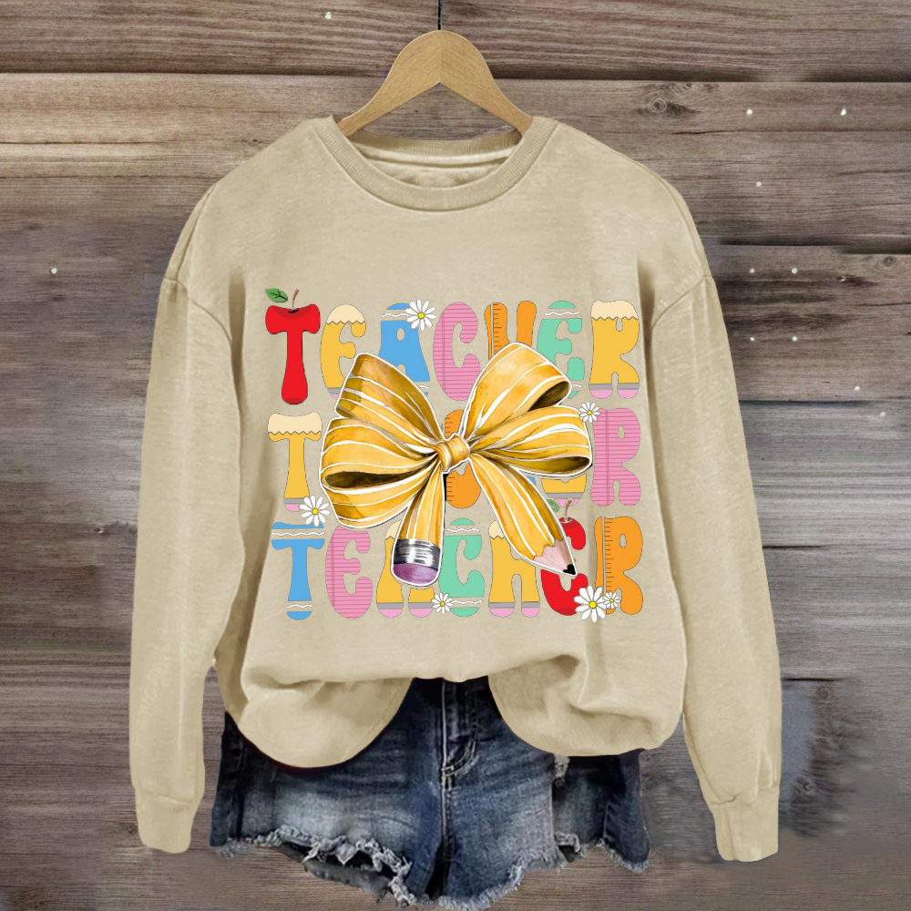 Apple Bow Design Teacher Sweatshirt