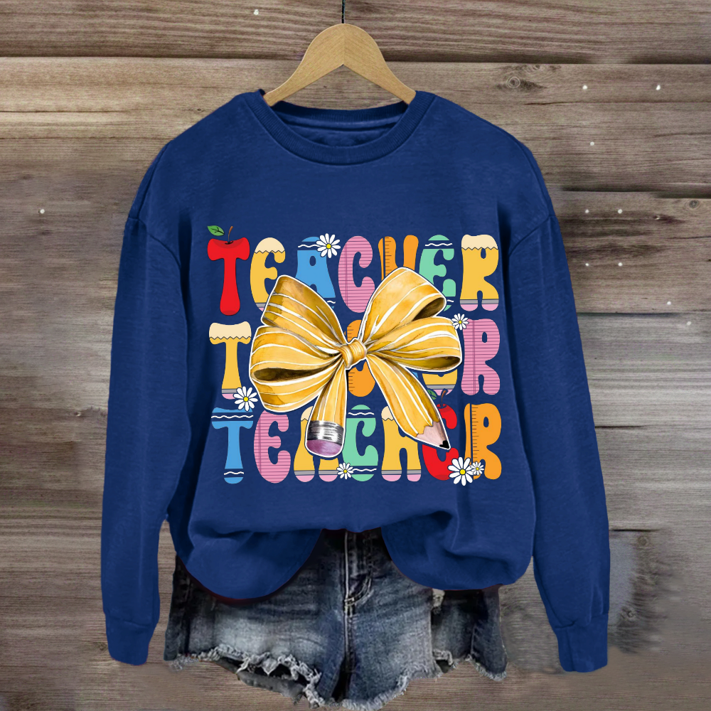 Apple Bow Design Teacher Sweatshirt