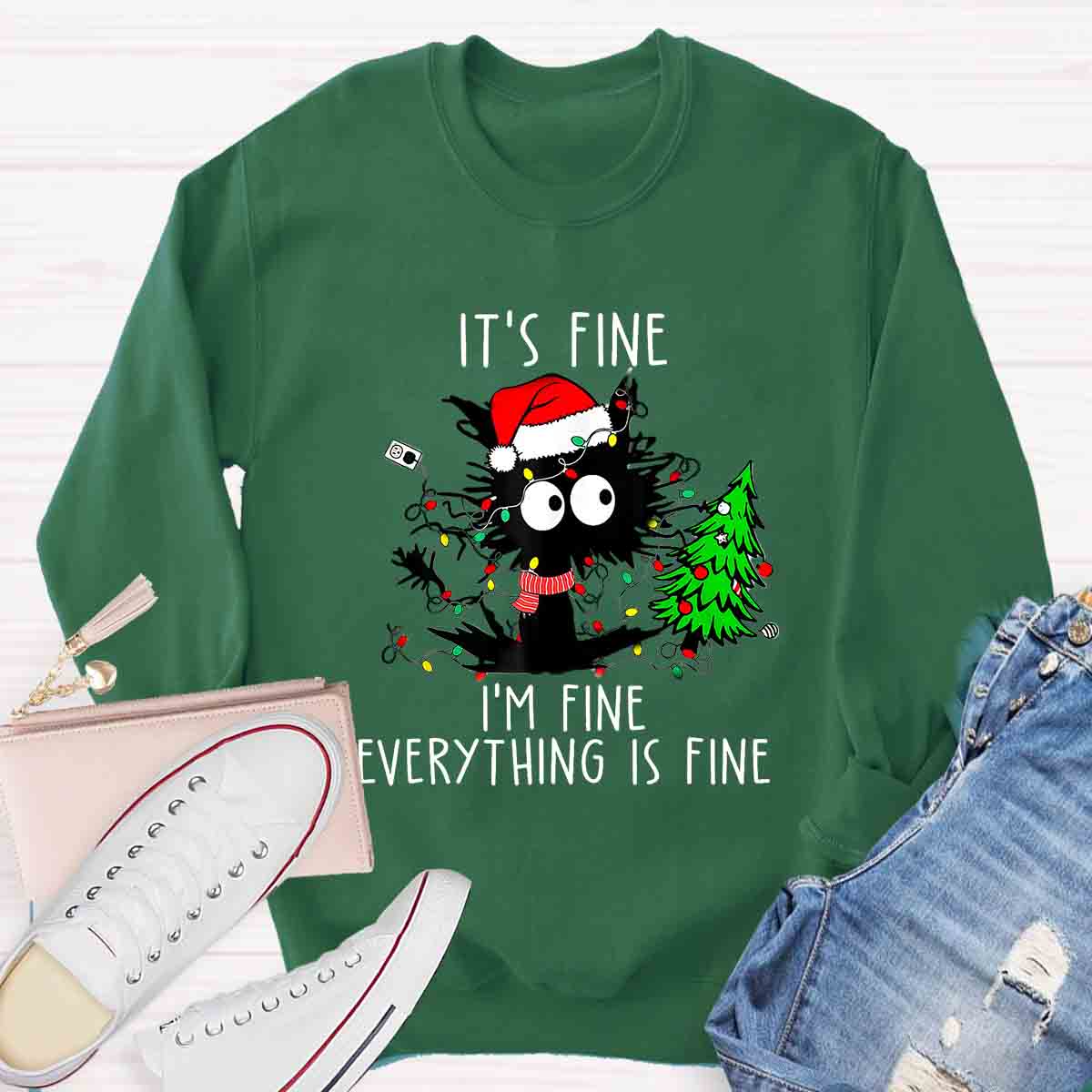 It's Fine I'm Fine Everything Is Fine Christmas Cat Sweatshirt