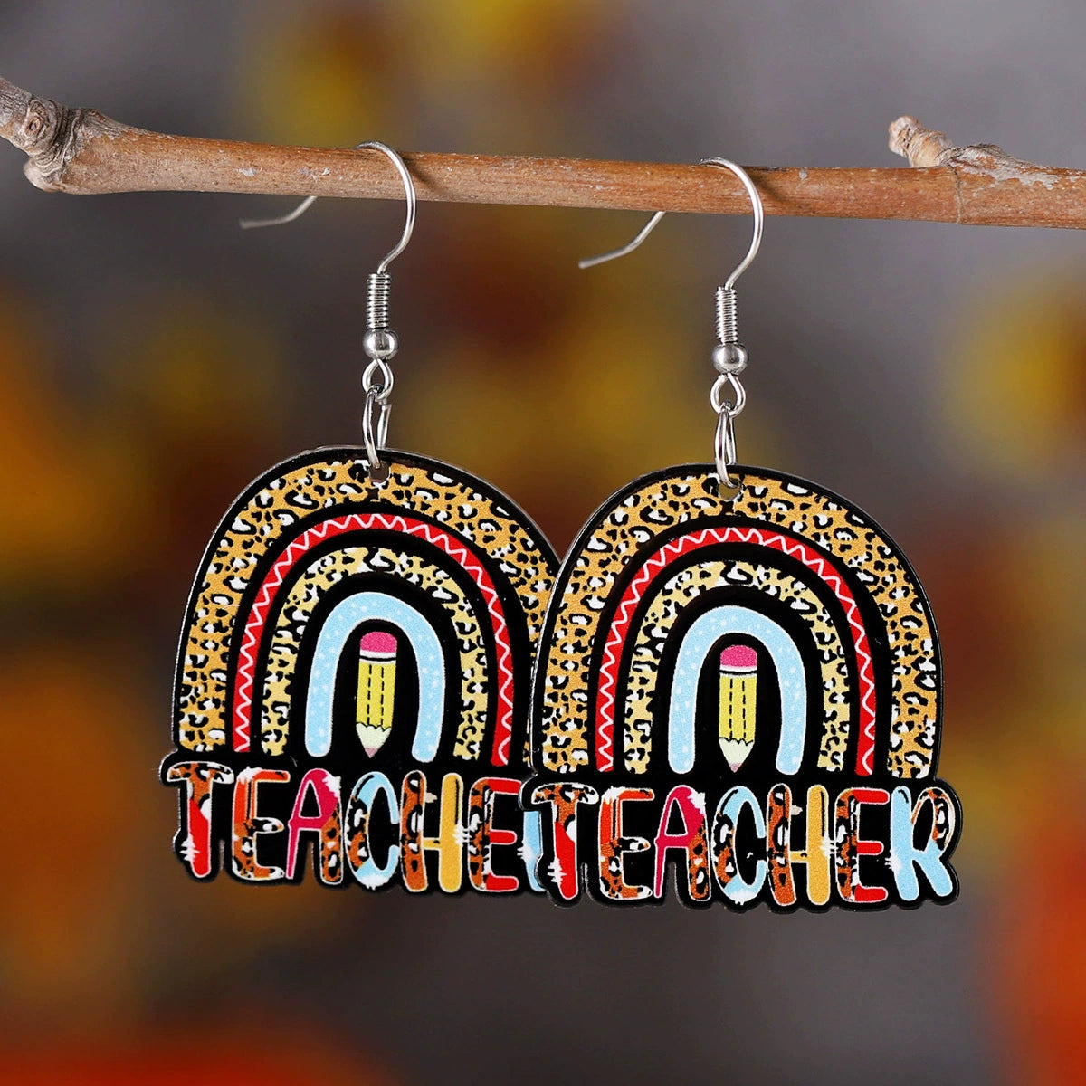 Back-to-school pencils, apples, rainbows, love rulers, acrylic earrings