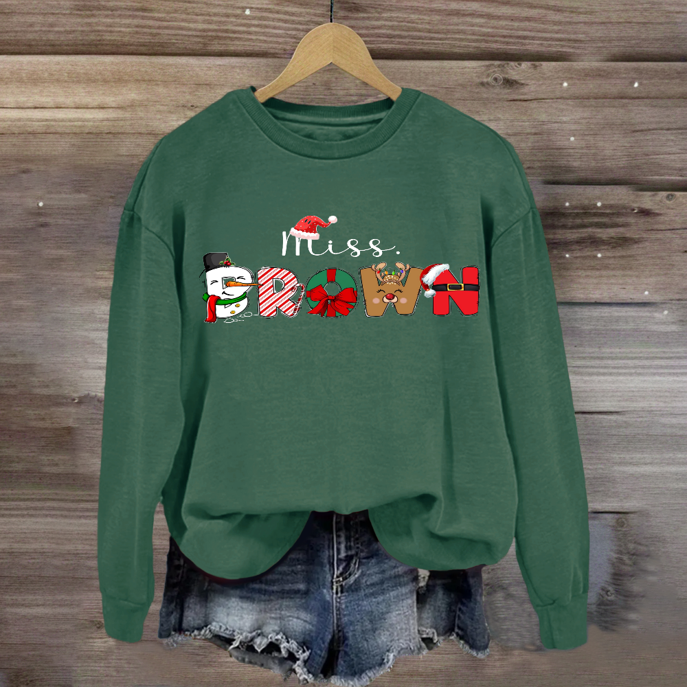 Personalized Name Christmas Hat Snowman Design Sweatshirt