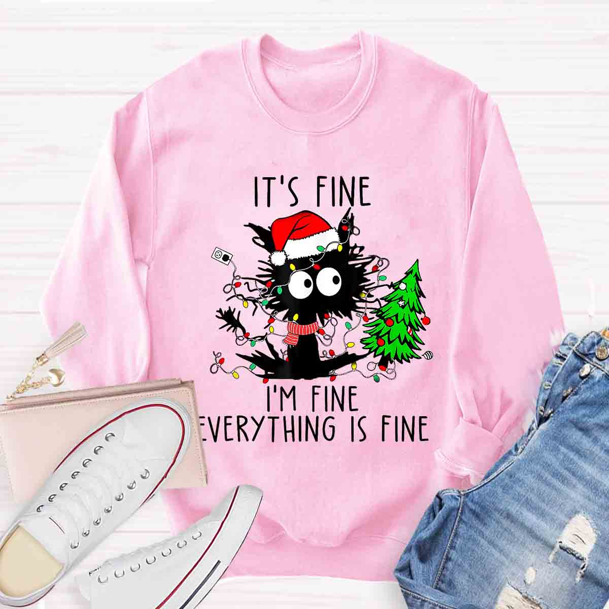 It's Fine I'm Fine Everything Is Fine Christmas Cat Sweatshirt