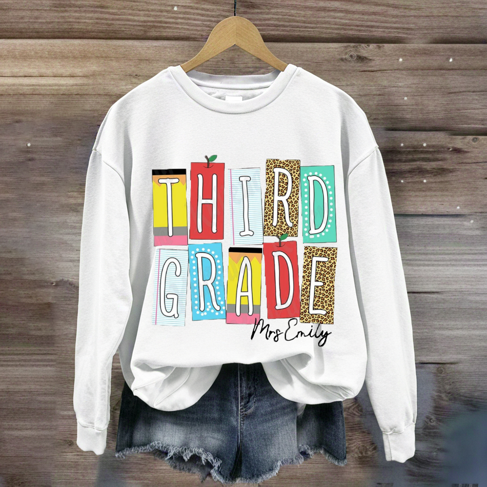 Personalized Grade And Name Leopard Color Block Sweatshirt