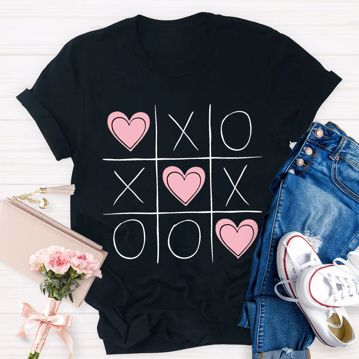 Tic Tac Toe Valentines  Love Heart T-Shirt