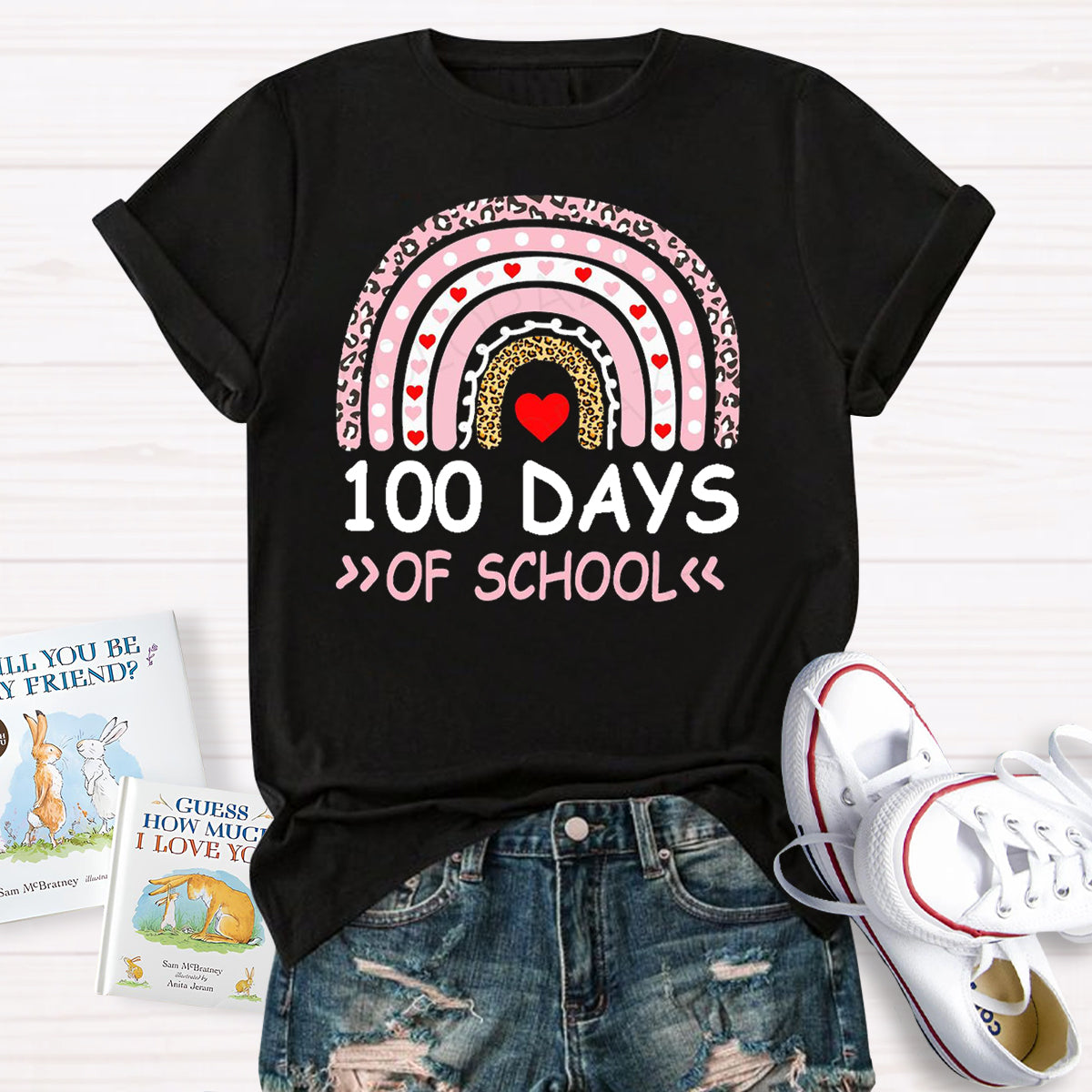 100 Days Of School Apple Rainbow Teacher T-Shirt