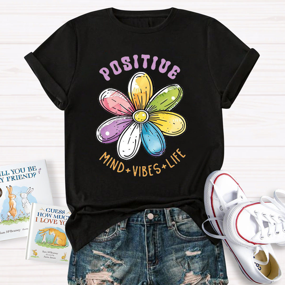 Positive Mind Vibes Life Floral Teacher T-Shirt