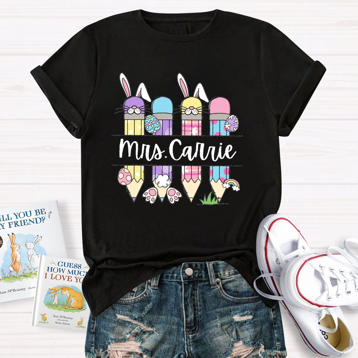 Personalized Name Bunny Teacher T-Shirt