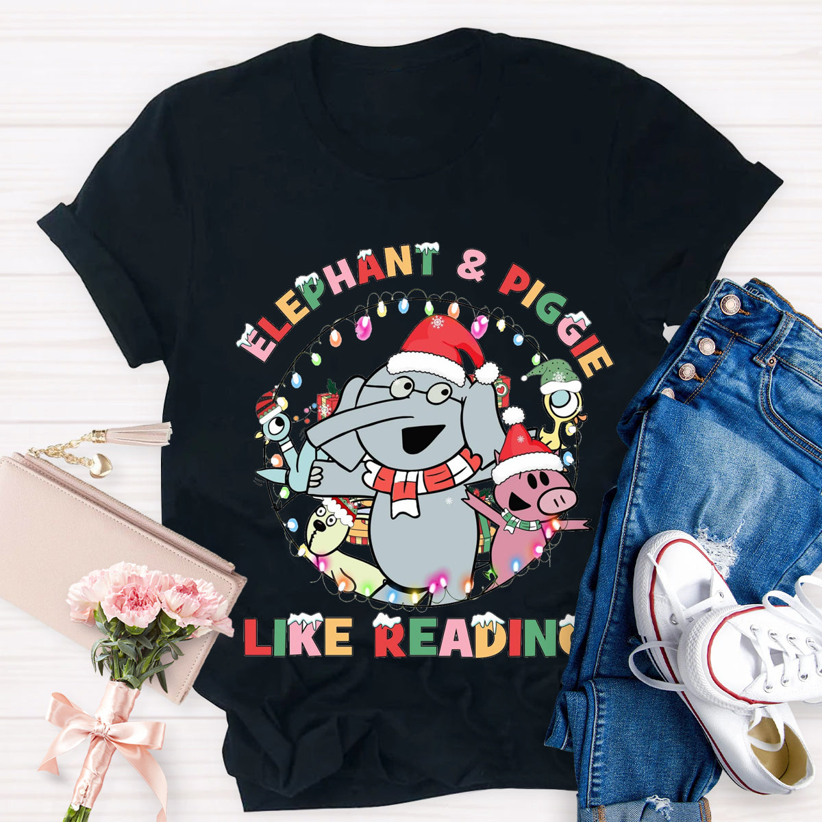 Elephant & Piggie Like Reading Christmas T-Shirt