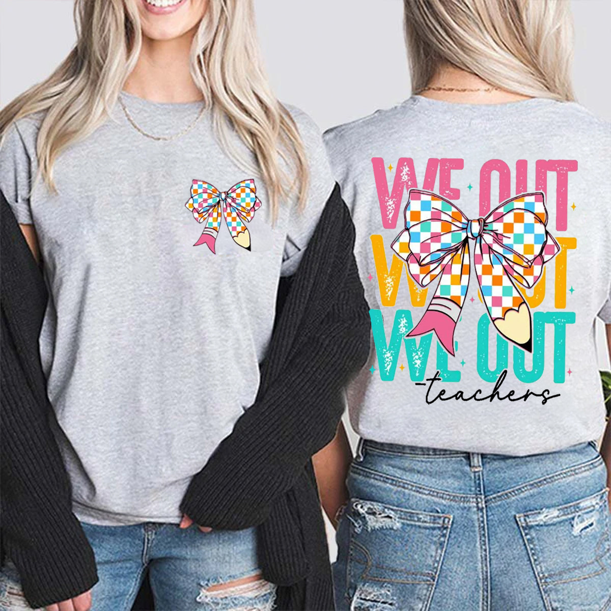 We Out Pink Bowknot Double Printed T-shirt