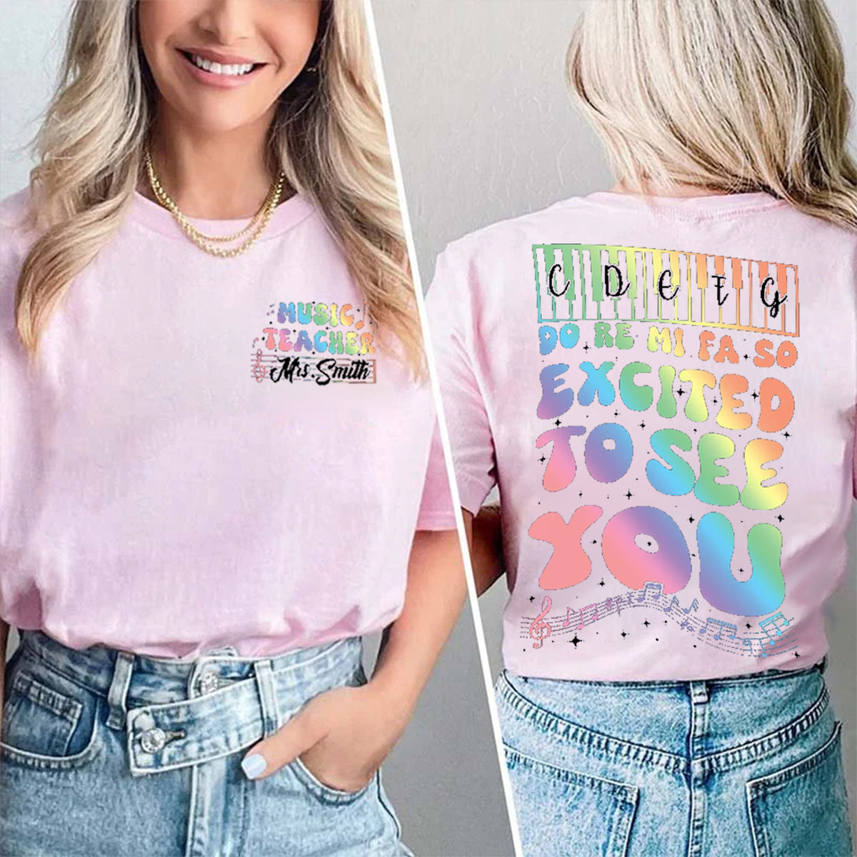 Personalized Name Excited To See You Double Printed T-shirt