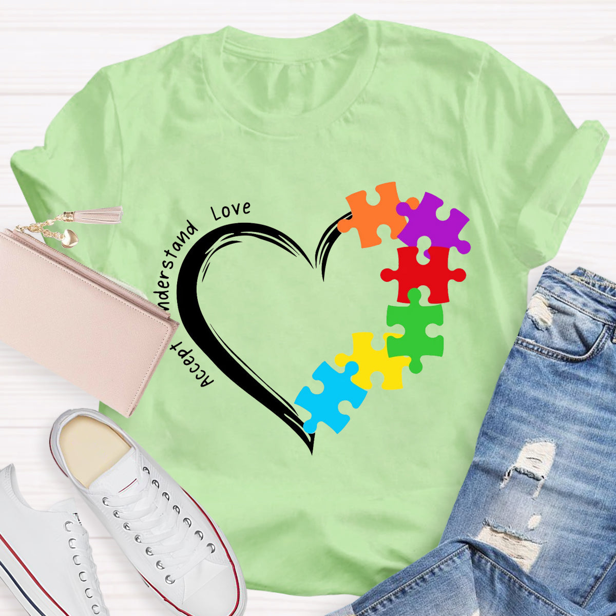 Accept Understand Love Heart Autism Teacher T-Shirt