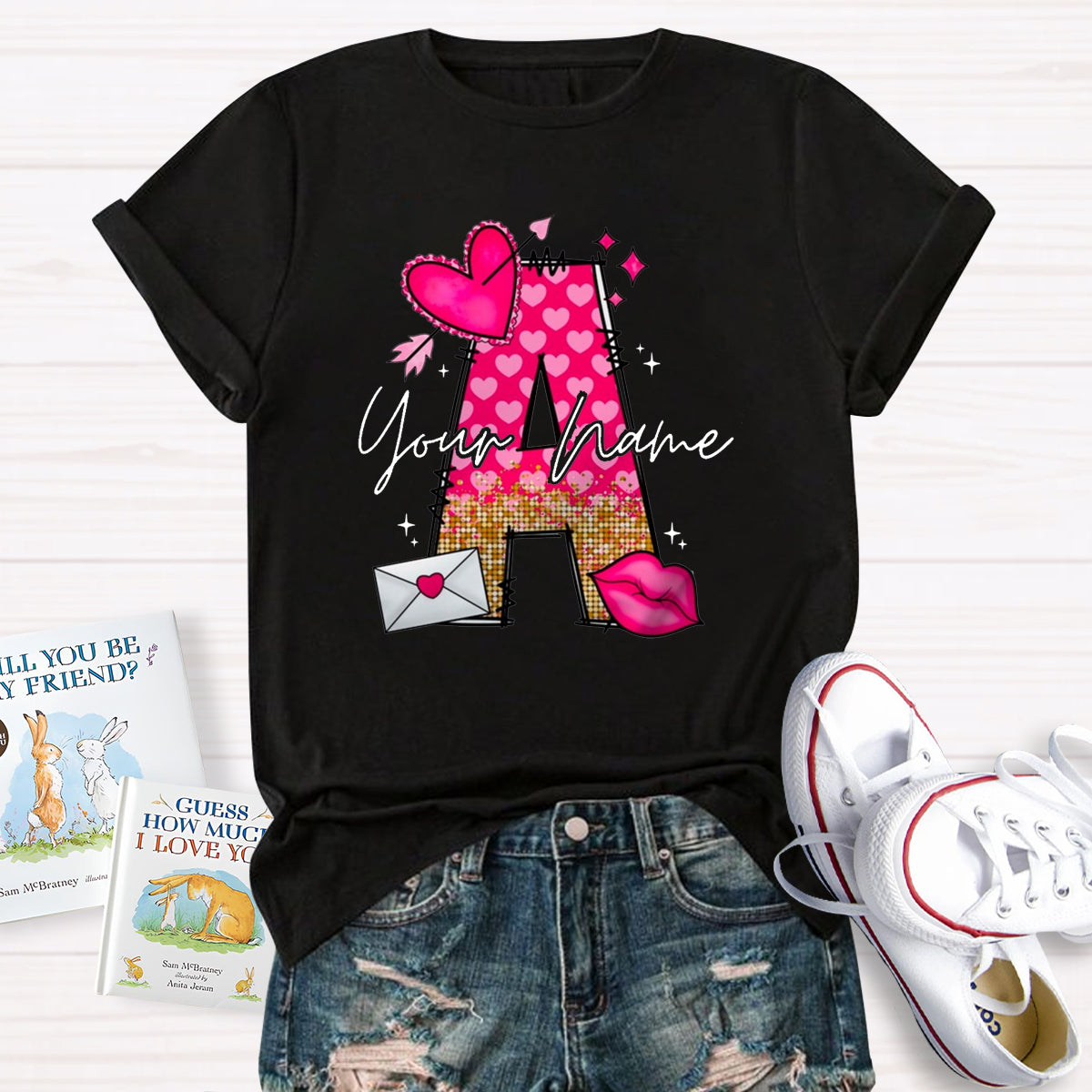 Personalized Name Pink Heart Letter T-Shirt