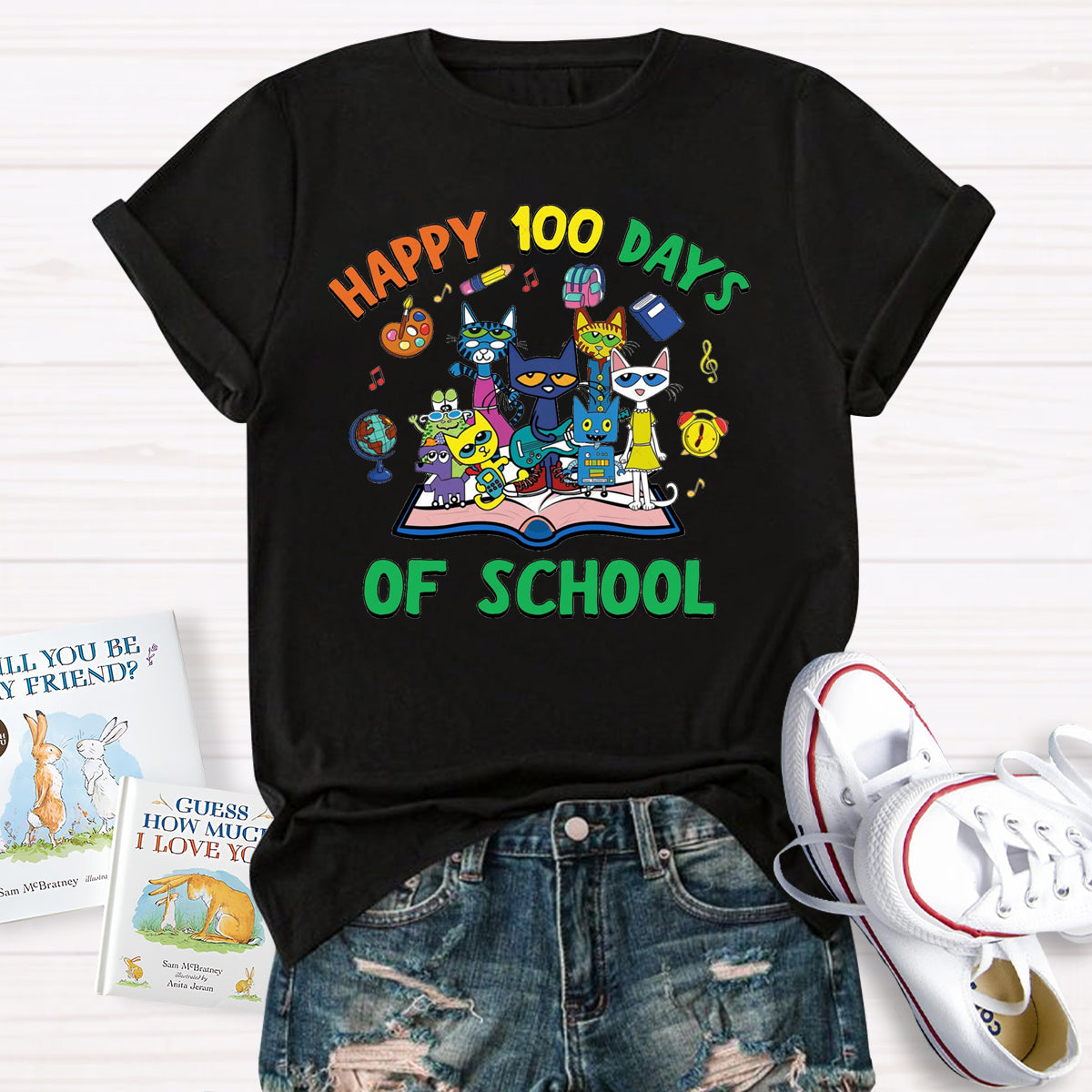 Happy 100 Days of School Children Books Teacher T-Shirt