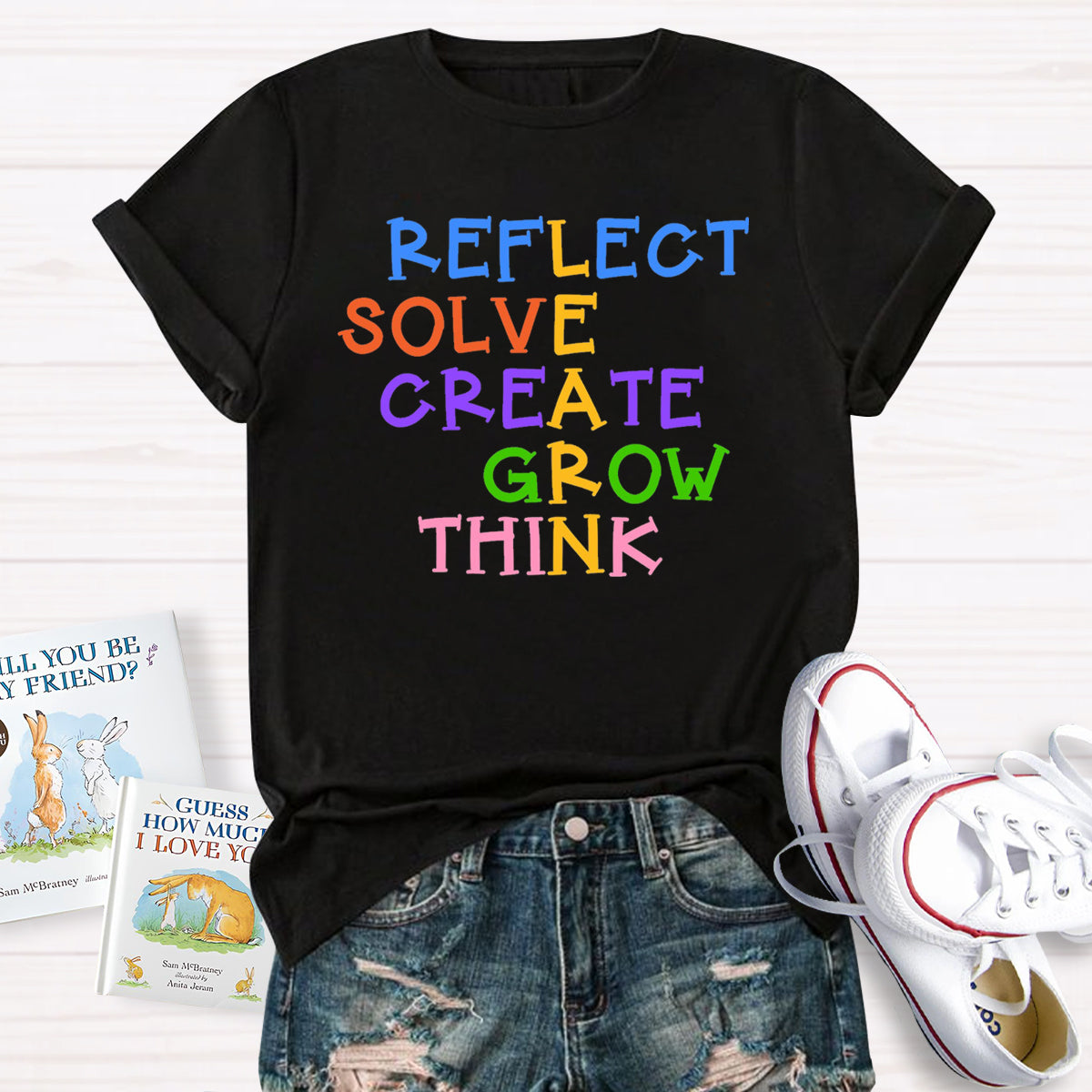 Reflect Solve Create Grow Think Teacher T-Shirt