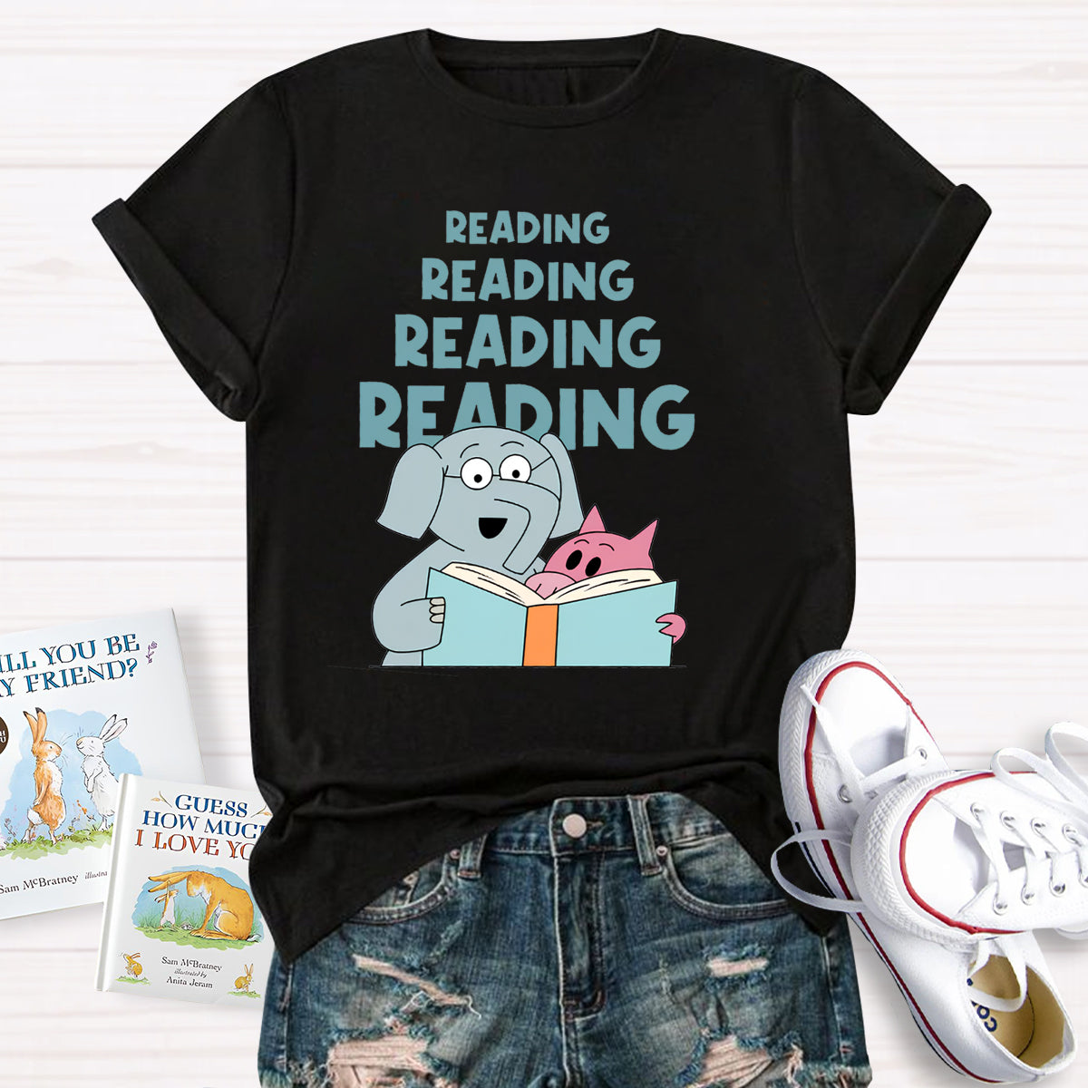 Reading Reading Reading Elephant Teacher T-Shirt