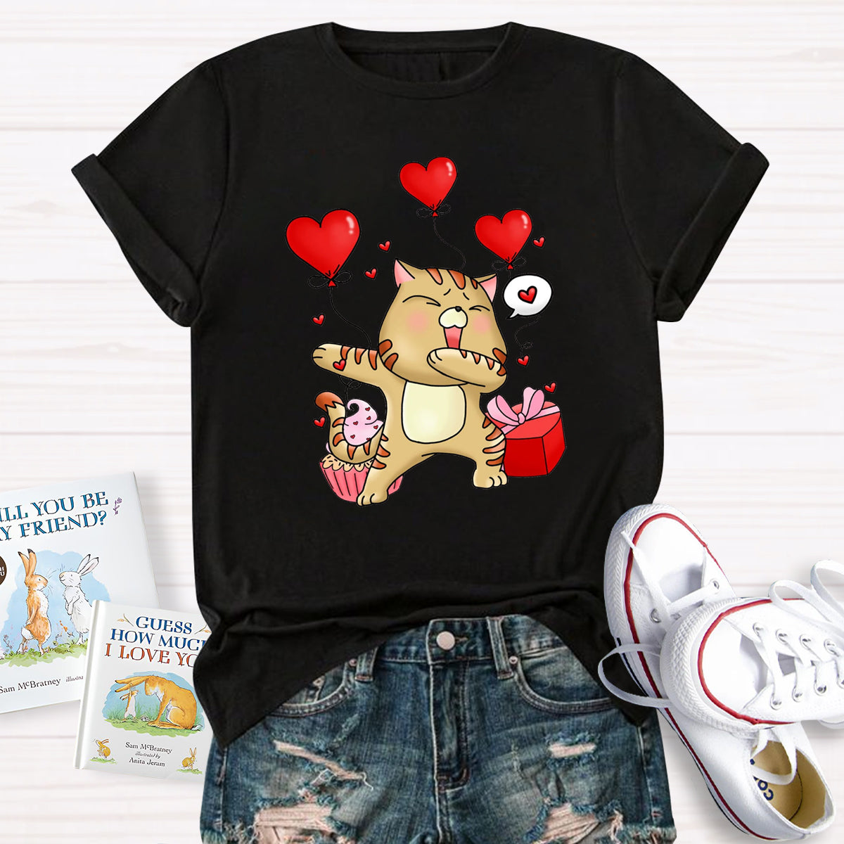 Valentine's Day Cartoon Cat T-Shirt