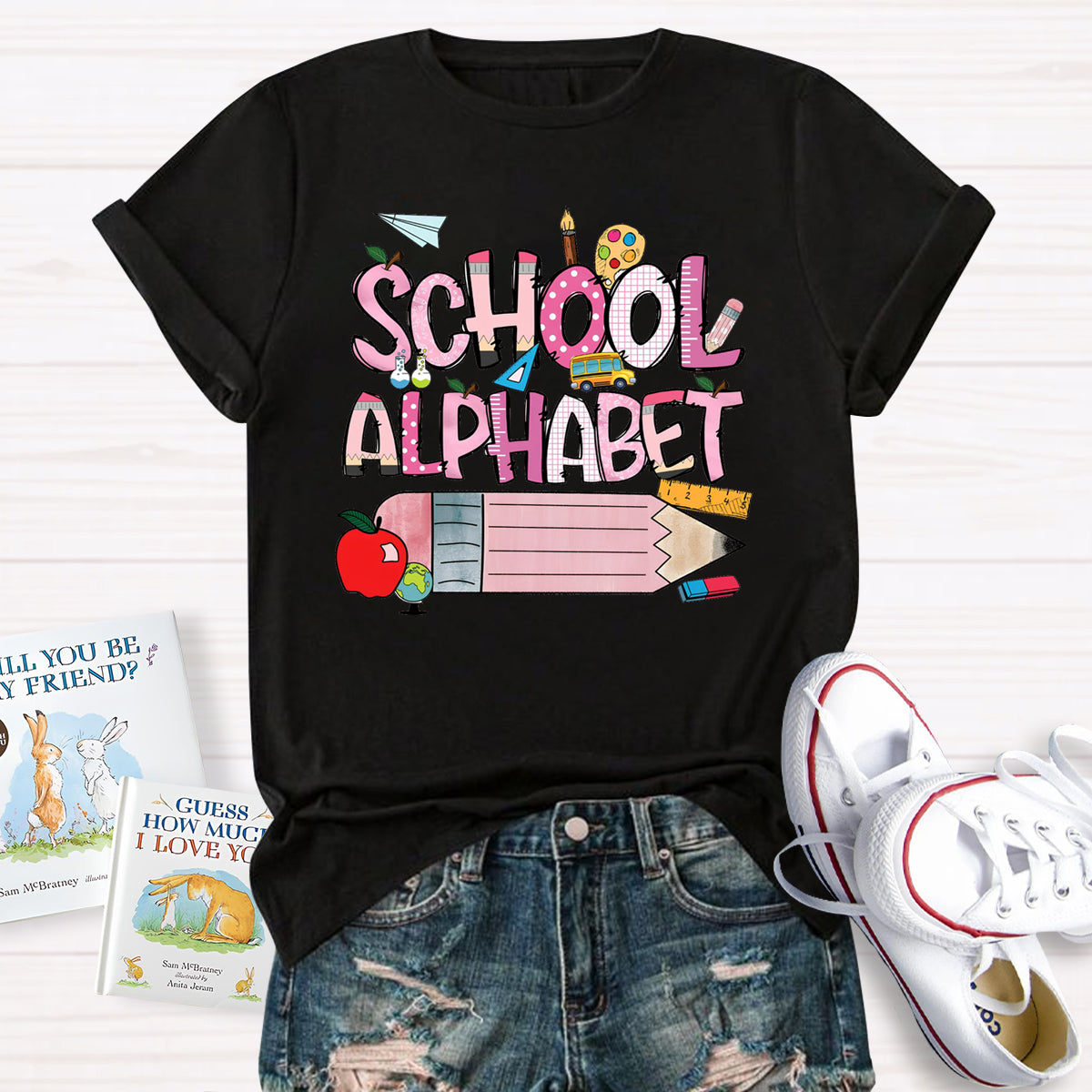 School Alphabet Pink Pencil Teacher T-Shirt