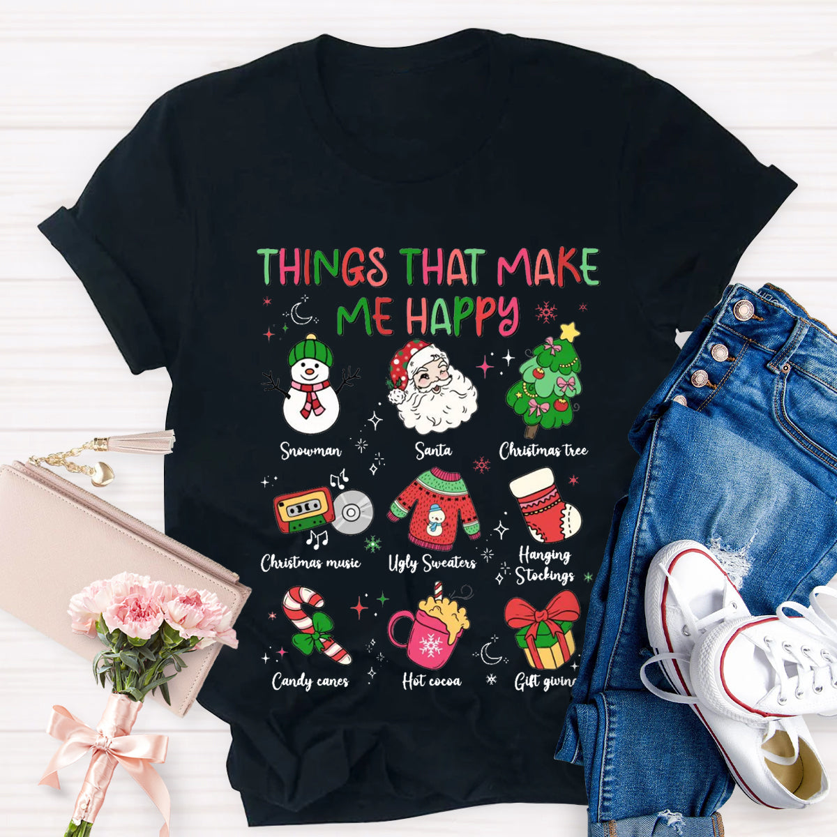 Things That Make Me Happy Snowman Christmas Tree  T-Shirt